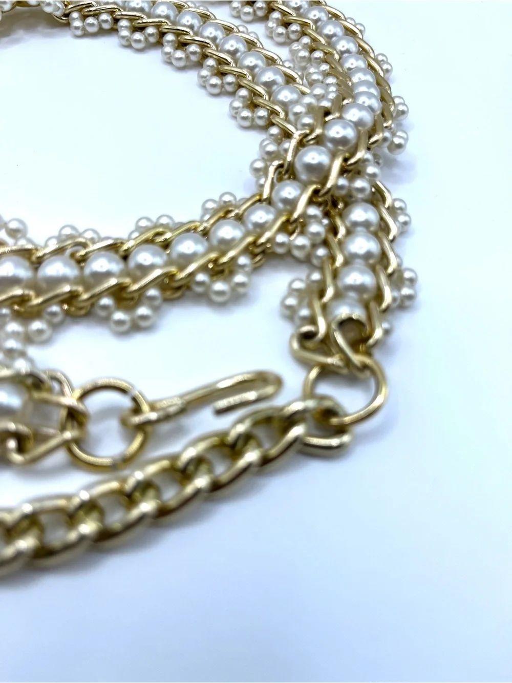 Gold Chain Link Belt with Pearl Accents Hong Kong Vintage